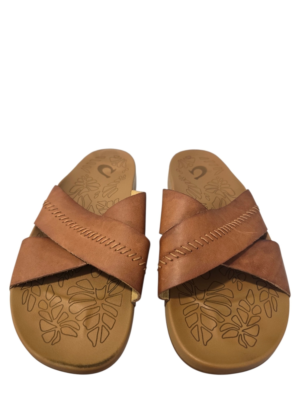 Olukai Kipe'a 'Olu Women’s Brown Cross-Strap Slide Sandals Size 7